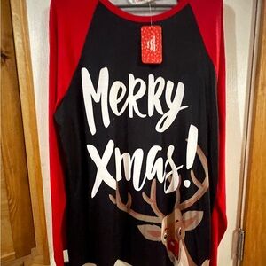 PatPat Red and Black Merry Xmas Long Sleeve Tee